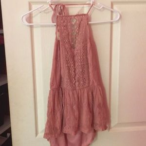 Pink high neck tank top